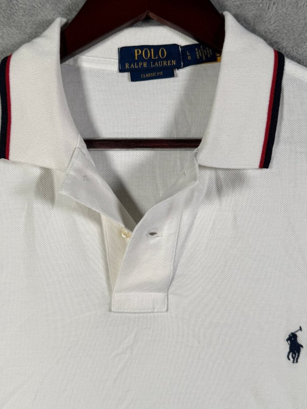 Polo Ralph Lauren Shirt Mens L White Tipped Collar Classic Fit Pony Logo Cotton
